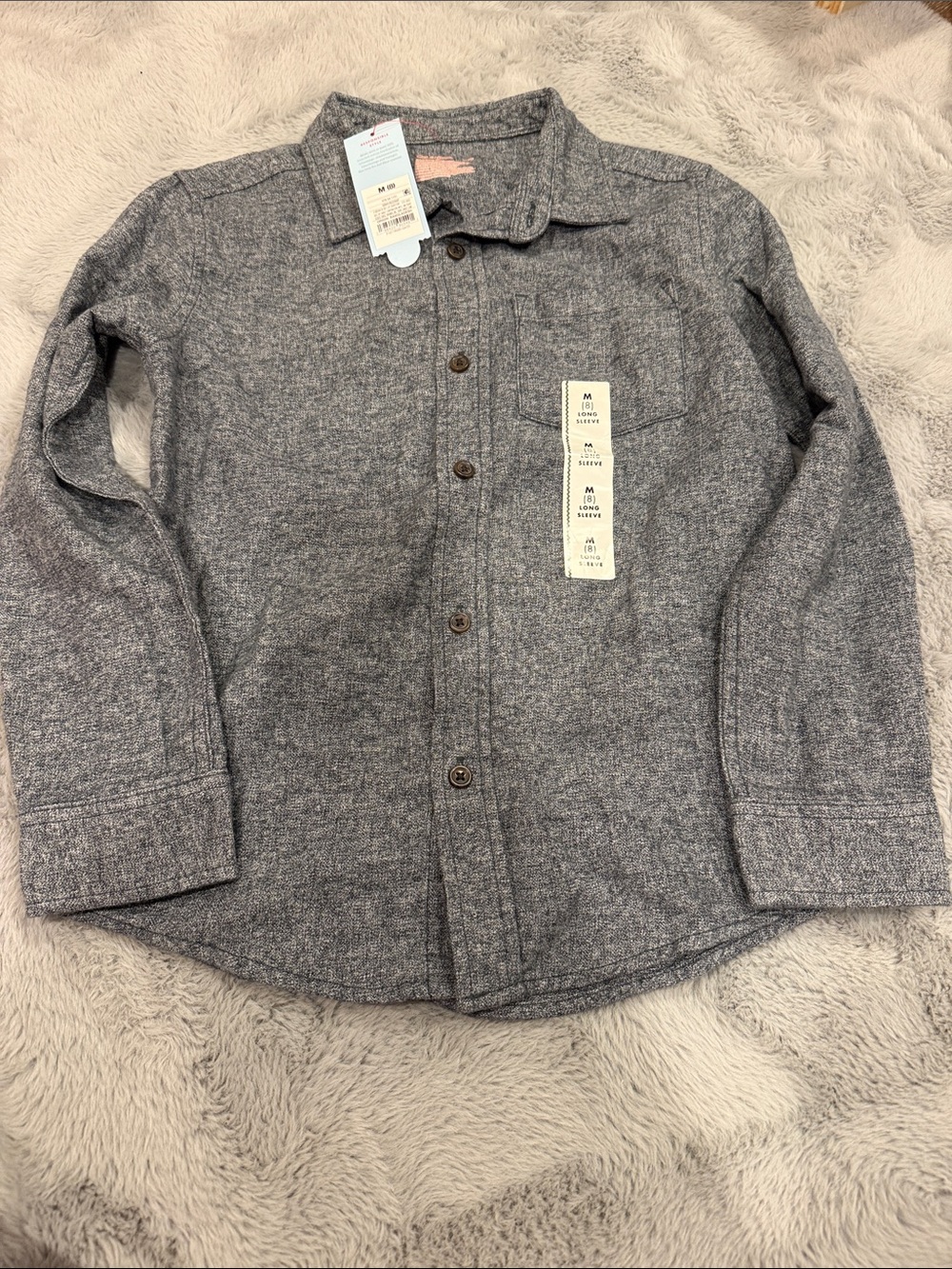 Kids Long-Sleeve flannel Button-Up Shirt - Gray size 8